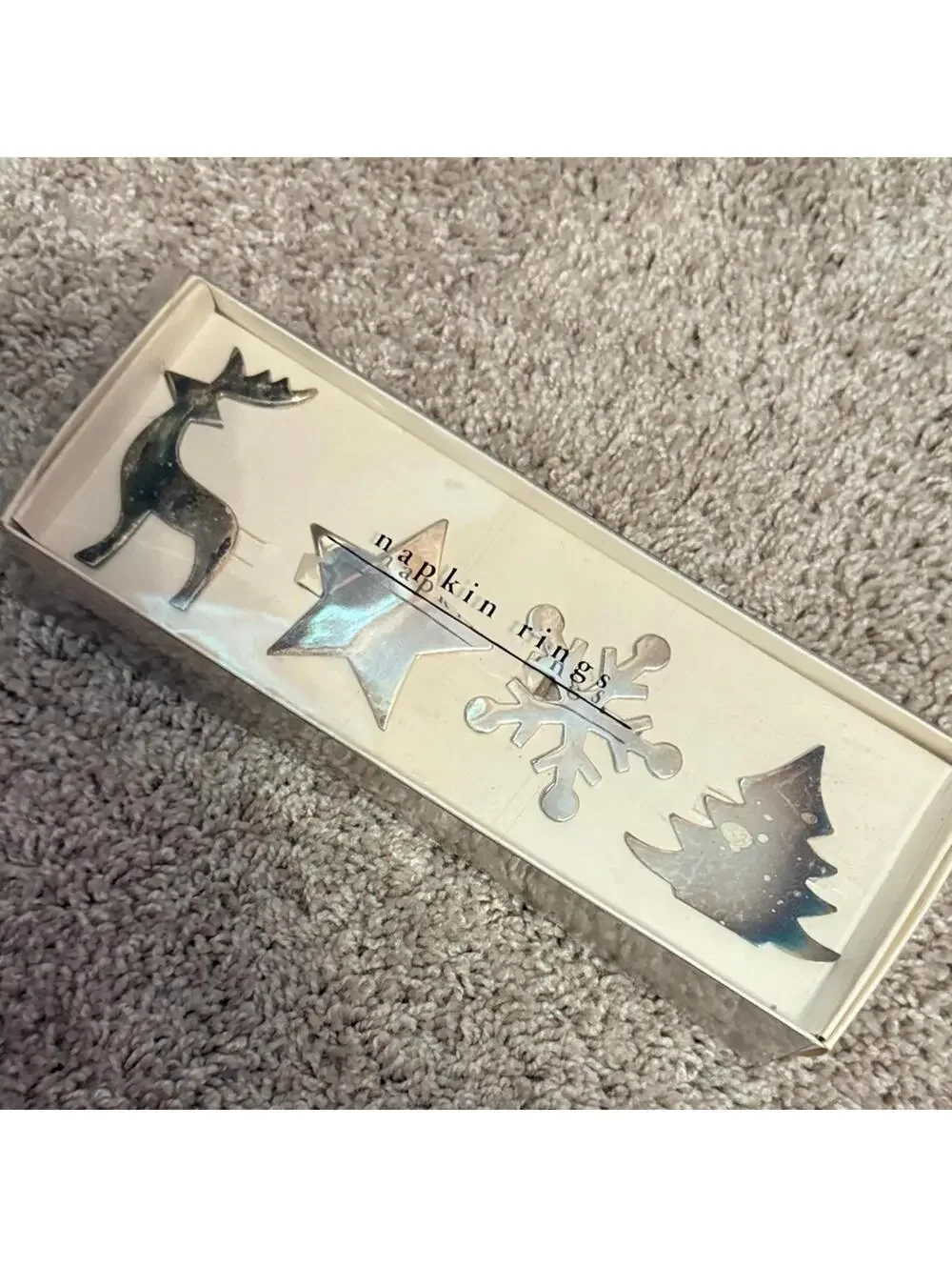 Pier 1 Silver Holiday Napkin Rings Set
